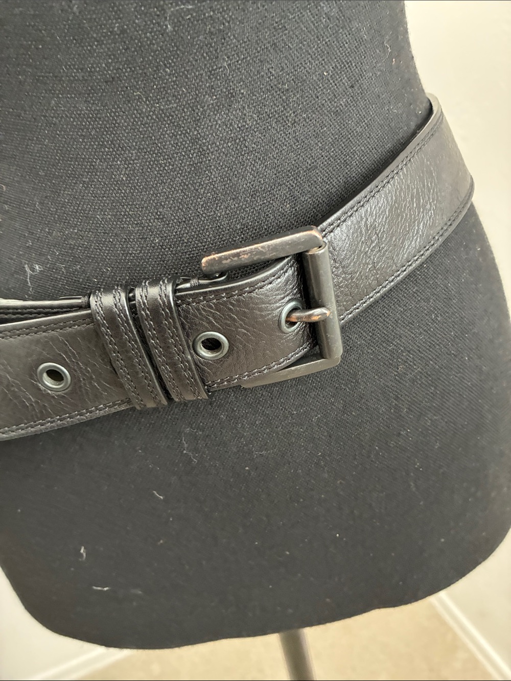 All Saints Black Leather Belt with Metal Buckle